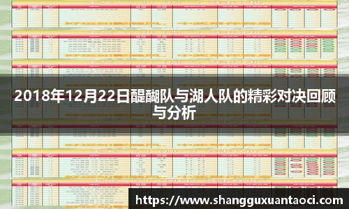 2018年12月22日醍醐队与湖人队的精彩对决回顾与分析